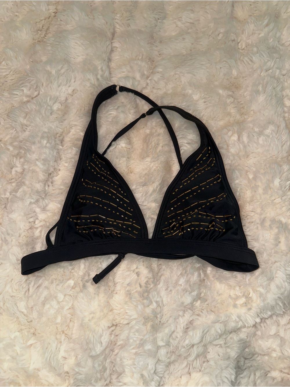 Xhilaration Black Triangle Bikini Top with Gold Stitching